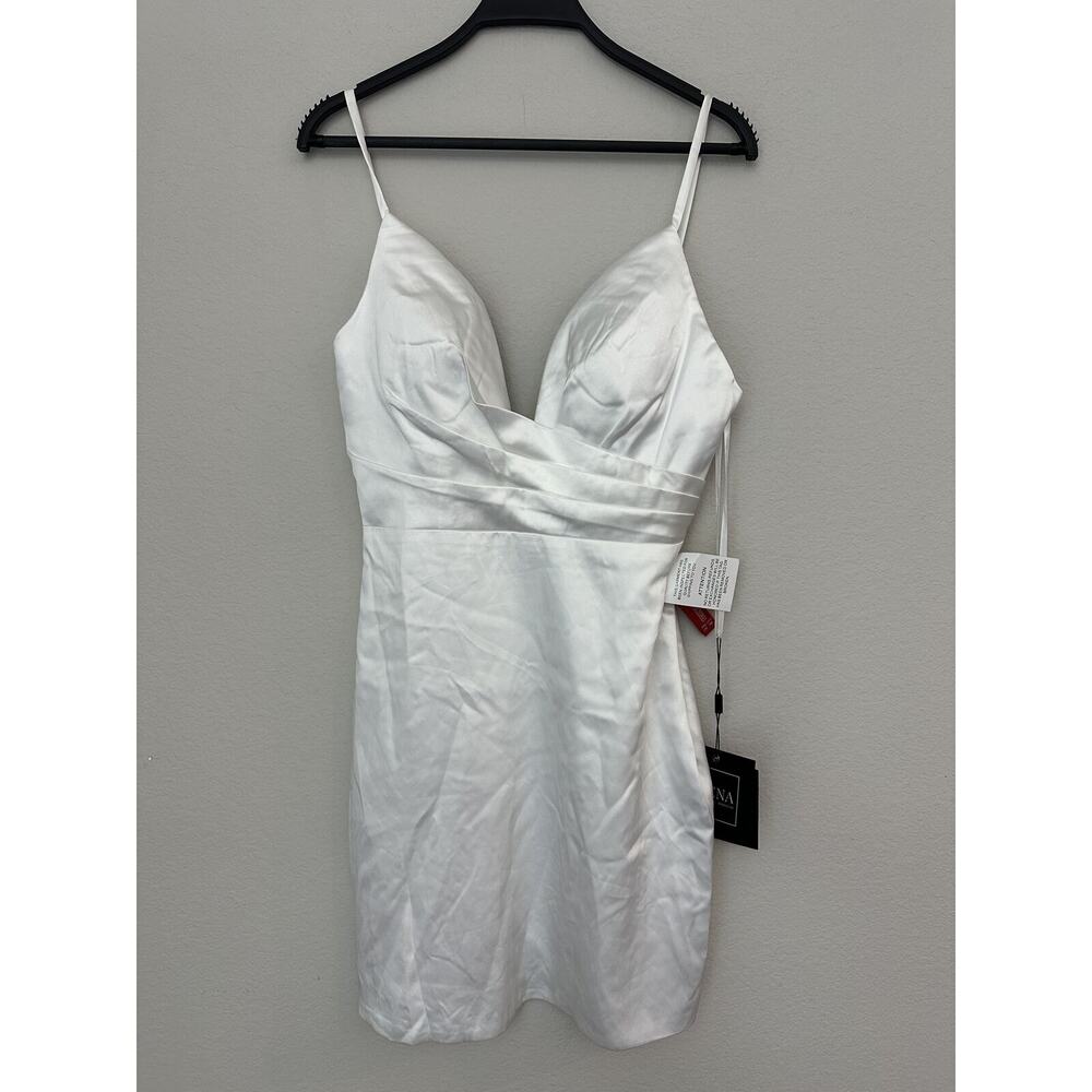 Ieena Mac Duggal White Spaghetti Straps V-Neck Cocktail Dress 26481 Size 2